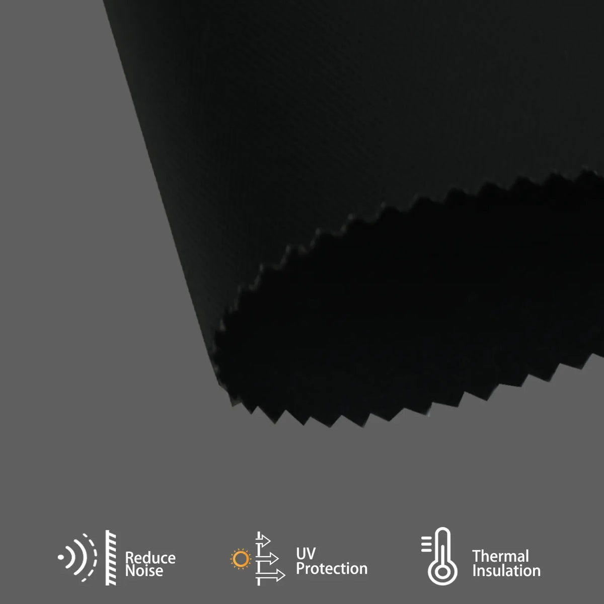 Full blackout vinyl fabric blocks light, reduces heat, and dampens noise for a cozy room.