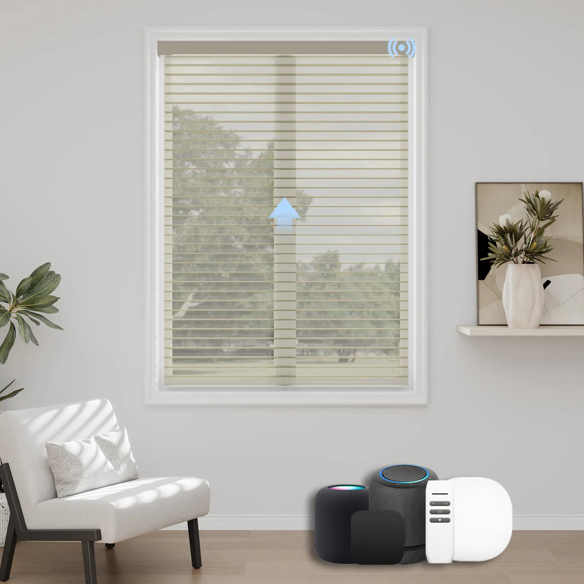 Golden Brown motorized sheer blinds that enrich your space with warm, amber-tinted light and convenient voice control.