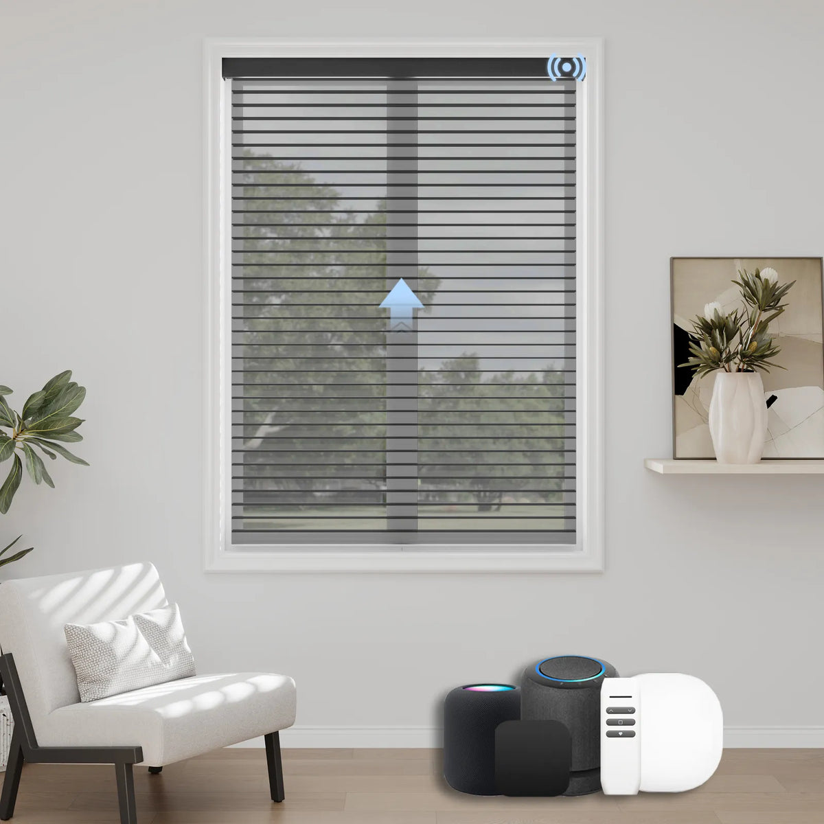 Sophisticated black motorized room darkening sheer shade delivering superior light blockage and smart automation for a modern home theater or bedroom.