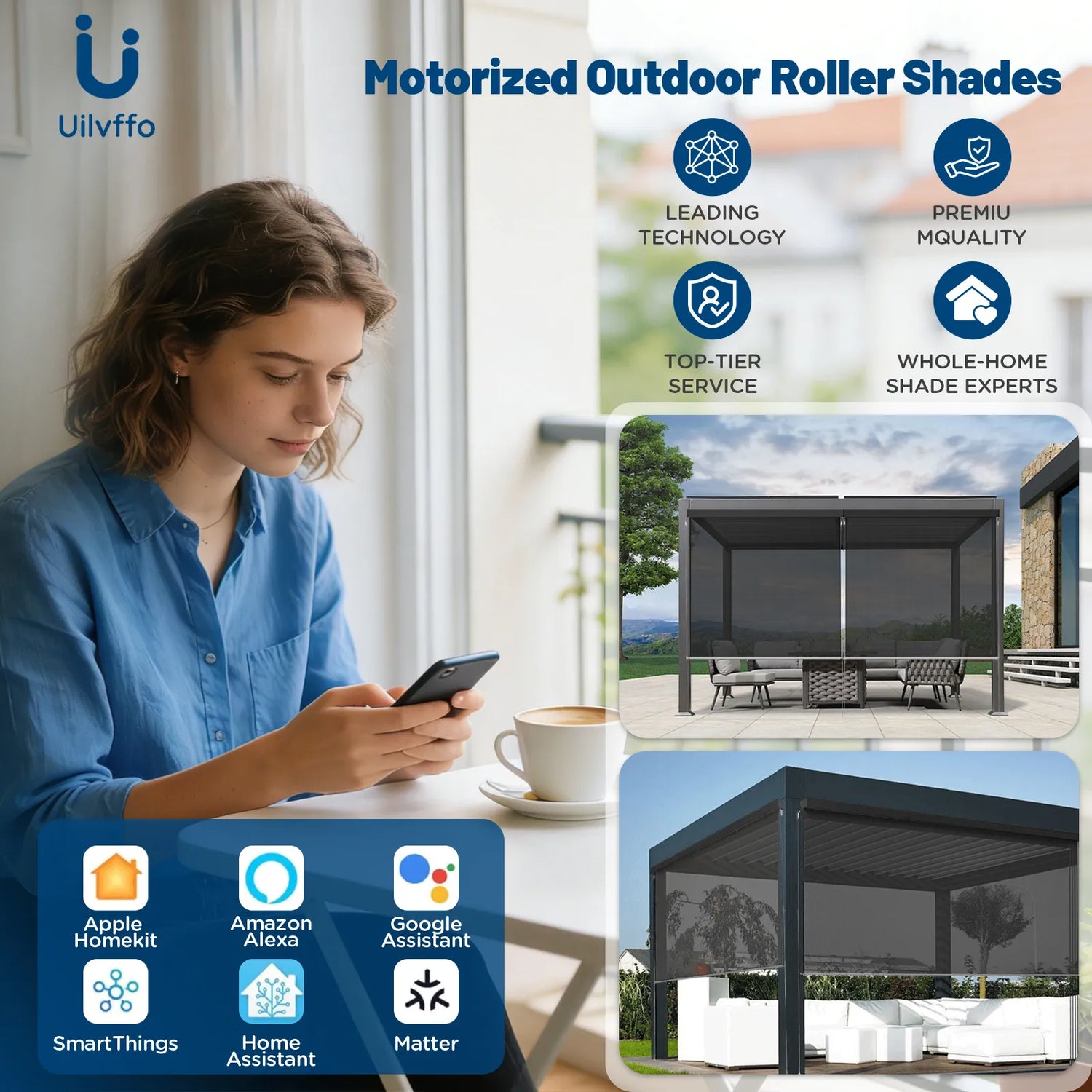 Uilvffo Motorized Outdoor Roller Shades