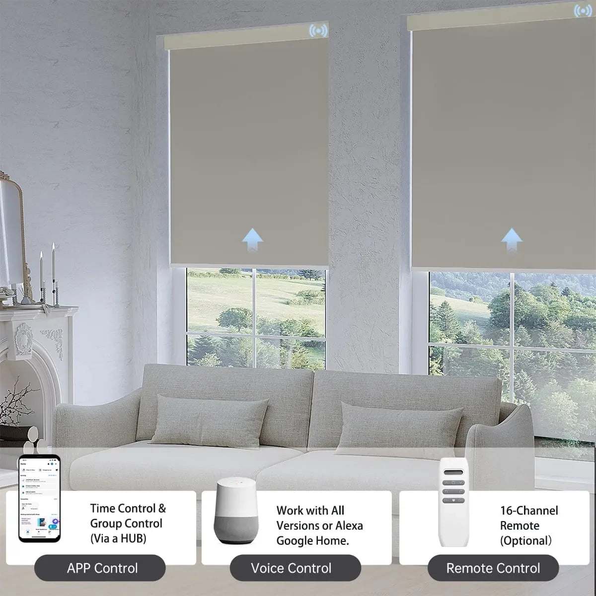 Easily control motorized blackout roller shade by app, voice, or remote, managing multiple shades at once for daily comfort.