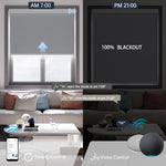 Light grey blackout shade opens and closes on your schedule, voice control makes daily routines hands-free and simple.