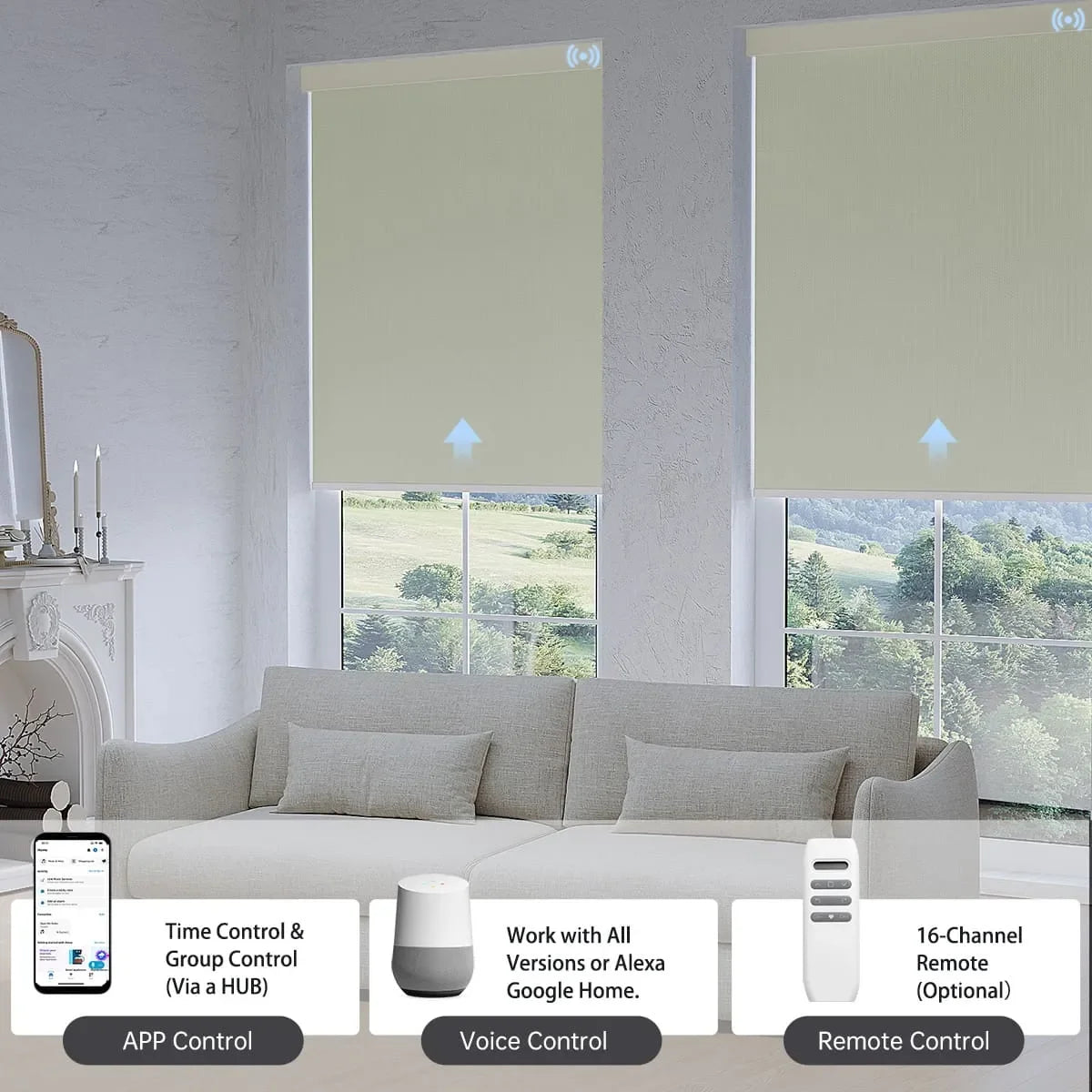 Manage shades with remote, app timer, or smart home voice commands for effortless operation.
