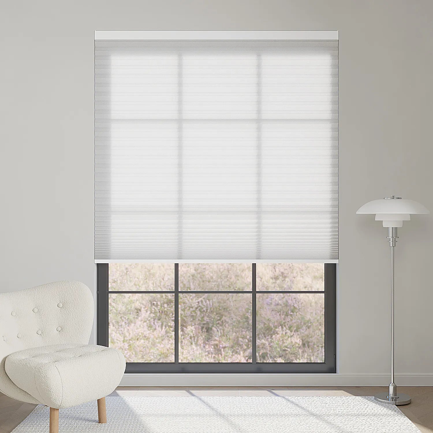 Crystal white light filtering shades brighten rooms with soft, clean daylight.