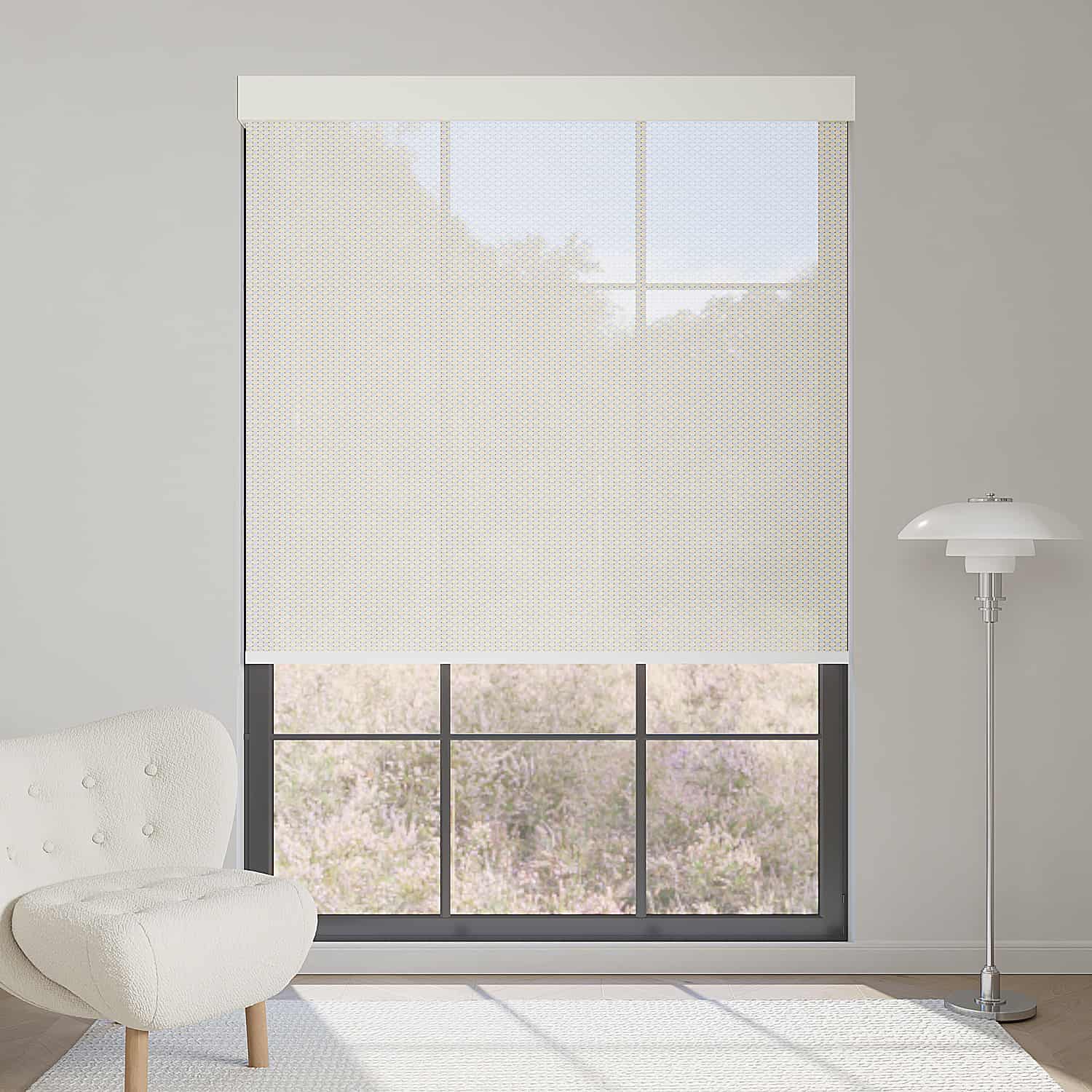 Beige 5% openness solar shade softens glare, maintains warm interiors, and enhances natural outdoor views.