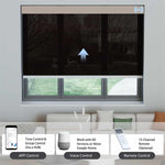Coffee 5% solar shade controllable by app, voice assistants, or hub remote for effortless operation.