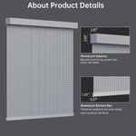 Dark gray 5% solar shade features modern metal valance and bottom rail, sleek and functional.