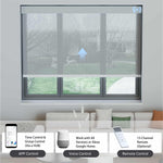 Dark gray 5% solar shade controllable via app, voice assistants, or hub remote for full convenience.