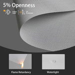 Light gray 5% solar shade fabric is fire-retardant and water-resistant, combining safety and quality.