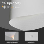 Durable white 5% solar fabric is fire-retardant and waterproof for safe, long-term performance.