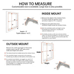 Measurement guide for dual-layer roller shades installation, showing inside mount and outside mount options.