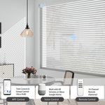 Multiple control methods for motorized shades: use the app, your voice, a remote, or set automated timers and group scenes via a hub.