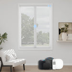 Crystal White motorized sheer blinds offering brilliant light diffusion and a crisp, clean aesthetic for brightening any room.