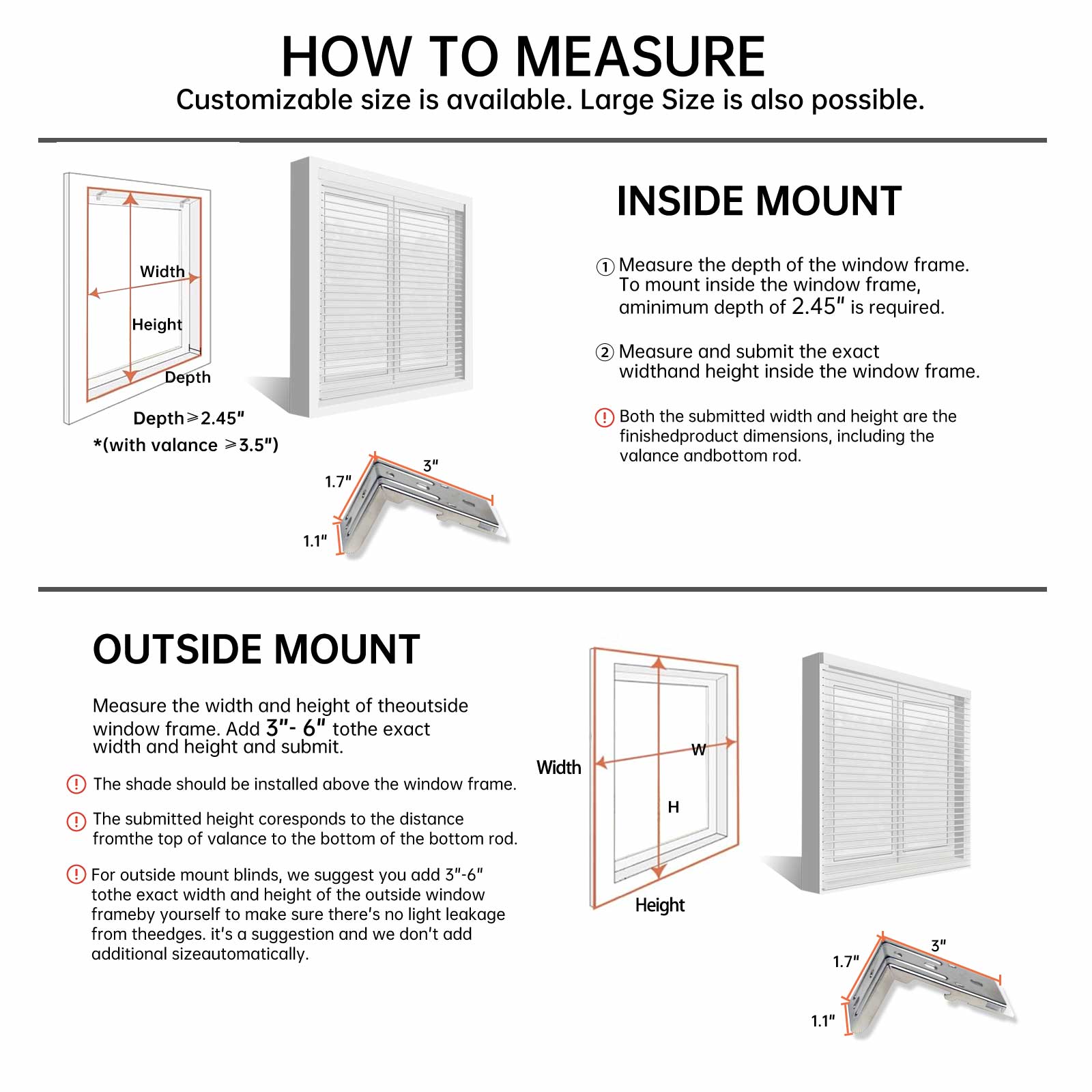  Step-by-step guide on how to measure for inside or outside mount of custom motorized sheer shades to ensure a perfect fit.