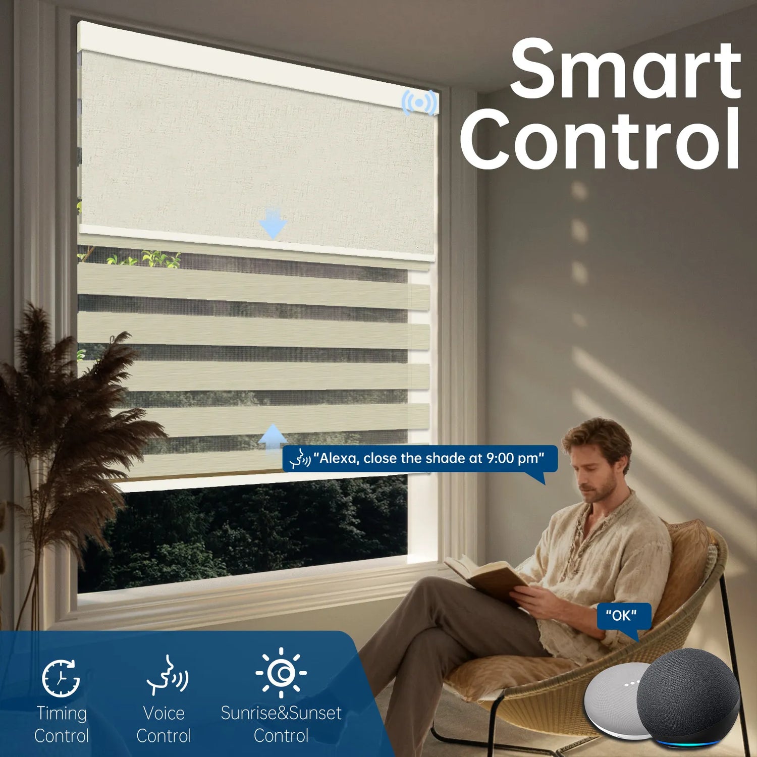 Uilvffo Motorized Dual Roller Shades | Blackout x Zebra