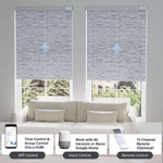 Jacquard grey light filtering roller shade softens sunlight while bringing refined, modern textured elegance to rooms.