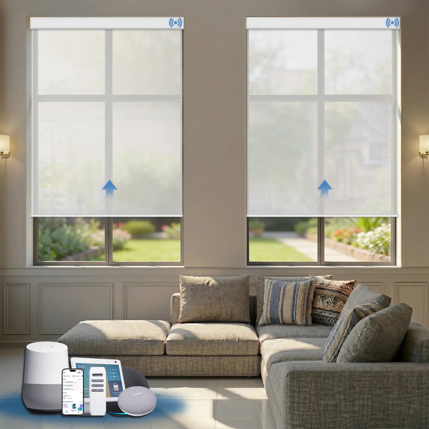 Uilvffo Motorized Solar Roller Shades | Light Filtering 1% Openness Series