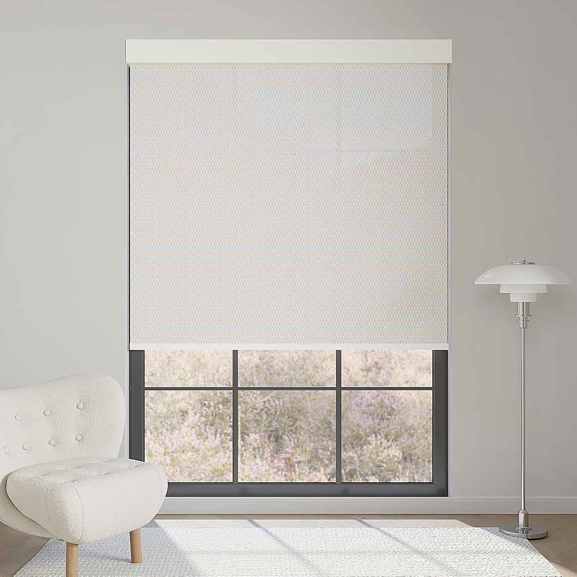 Beige 1% openness solar shade blocks glare and bright light, enhancing privacy while maintaining warm interiors.