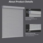 Light gray 1% solar shade equipped with metal valance and bottom rail, sleek and space-saving.