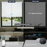 White 1% openness solar shade allows scheduled opening and voice control for modern, effortless living.
