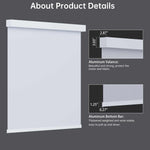 White 1% solar shade with sleek metal valance and bottom rail, space-saving and modern in design.