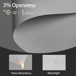 Light gray 3% solar shade fabric is flame-retardant and water-resistant, combining safety and function.