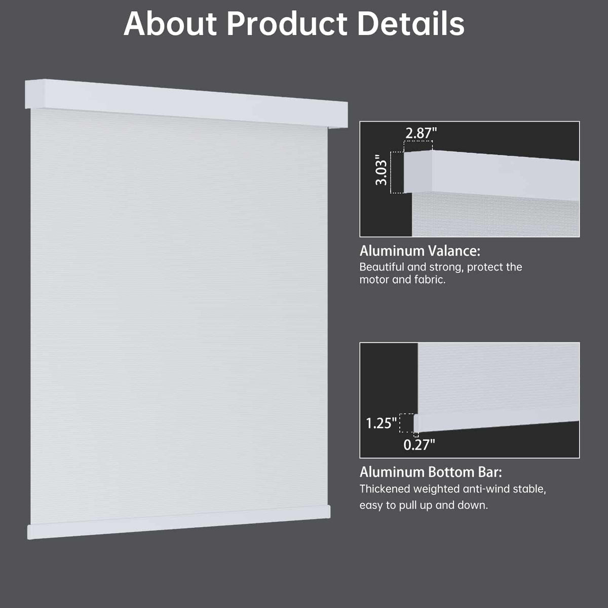 Sleek metal valance and bottom rail complement the white 3% solar shade with a clean, modern look.