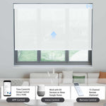 White 3% solar shade supports app, voice assistant, and remote control via hub for flexible operation.