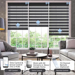 95% luxury black zebra shade controllable via app, voice, or hub remote; manages up to 16 grouped shades.