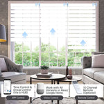 90% Matte White zebra shade controllable via app, voice, or hub remote; manages up to 16 grouped shades.