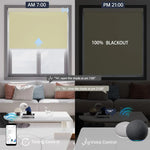 Elegant creamy yellow motorized blackout roller shade supports voice commands and scheduled timer for seamless daily automation.