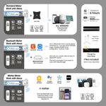 Smart dark grey textured blackout shade with Bluetooth, Zigbee, or Matter motor; Alexa hub link; 6h charge supports 800+ uses.