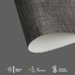 Dark grey textured blackout fabric blocks heat and noise, enhances room temperature control, and adds stylish depth to interiors.