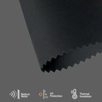 Dark grey blackout fabric cuts heat, reduces noise, and balances room temperature, delivering energy-efficient comfort.