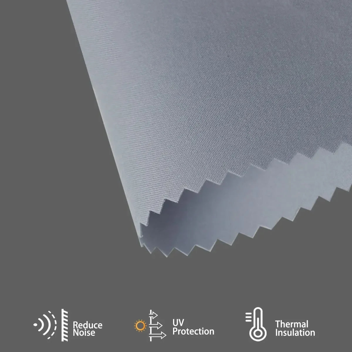 Light grey fabric keeps the room cooler and quieter, offering a cozy and energy-friendly environment for everyday living.