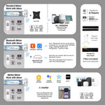Smart white blackout roller shade with Bluetooth, Zigbee, or Matter motor; Alexa integration; 6h charge powers 800+ uses.