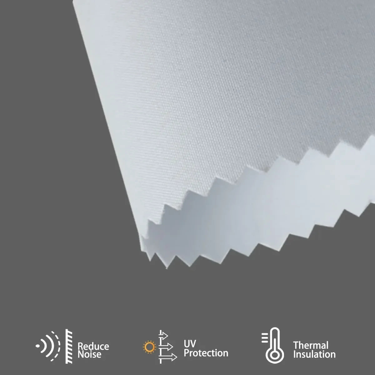 White blackout fabric reflects heat, lowers noise, and balances indoor climate, offering energy-saving comfort and style.