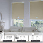 Jacquard coffee textured blackout roller shade, app, voice, or hub remote control lets you manage up to 16 grouped shades easily.