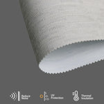 Jacquard white textured fabric blocks heat and noise, regulates room temperature, and adds bright, luxurious depth to interiors.