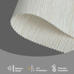 Jacquard beige textured fabric gently filters light, reduces glare, and adds luxurious warmth and depth to interiors.