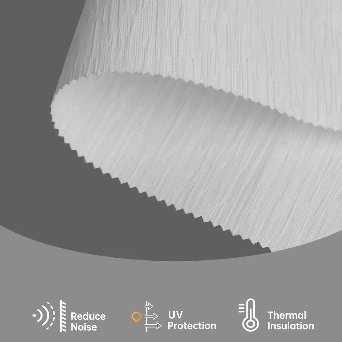 Jacquard white textured fabric gently filters light, reduces glare, and adds bright, luxurious depth to interiors.
