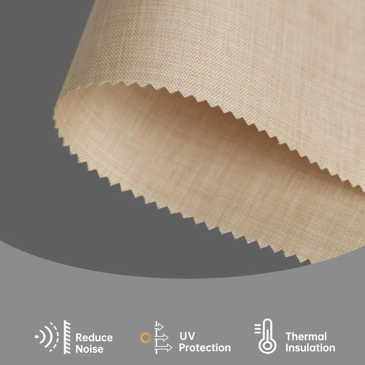 Light coffee textured fabric gently filters light, reduces glare, and adds cozy, luxurious layered texture to interiors.