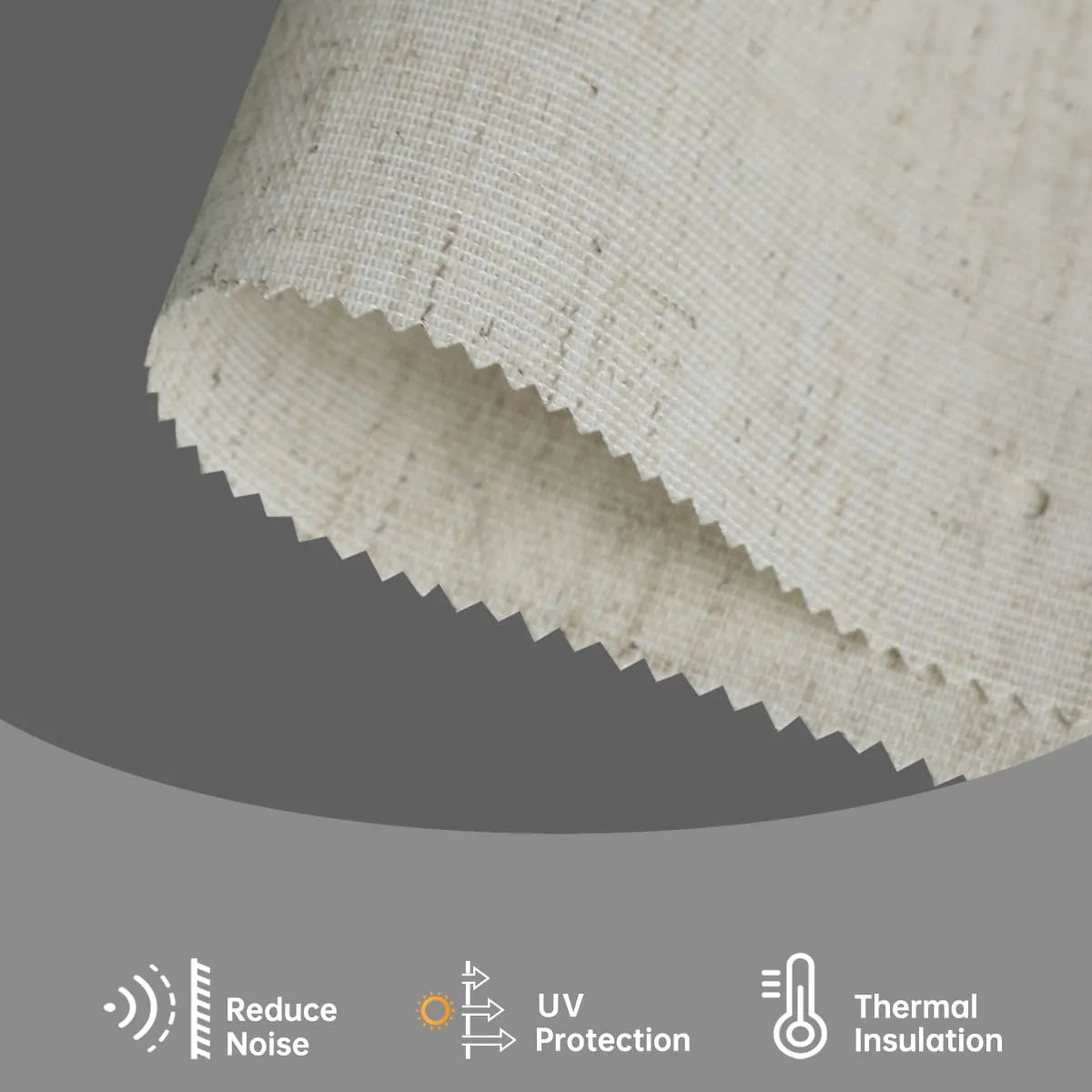 Linen beige textured fabric gently filters light, reduces glare, and adds warm, luxurious depth to interiors.