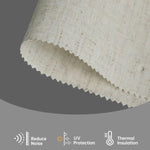 Linen beige textured fabric gently filters light, reduces glare, and adds warm, luxurious depth to interiors.