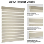 Close-up of beige zebra shade headrail and bottom rail, emphasizing premium striped design.