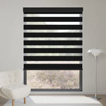 Classic 80% black zebra shade blocks most sunlight while creating a stylish layered effect indoors.