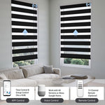 80% black zebra shade with app, voice, or hub remote, easily controlling up to 16 grouped shades.
