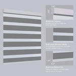 Close-up of 75% dark grey zebra shade headrail and bottom rail, showcasing sleek striped design.