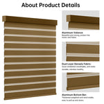 Close-up of 80% luxury coffee zebra shade headrail and bottom rail, showcasing elegant striped design.