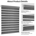 Close-up of luxury grey zebra shade headrail and bottom rail, showcasing premium striped design.